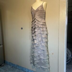 Adrianna Papell Silver Layered Maxi Dress looks New perfect condition